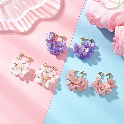 Mixed Color 3 Pairs Flower Brass Resin Dangle Stud Earrings, with 304 Stainless Steel Earring Findings, Mixed Color, 28mm