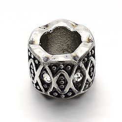 Argent Antique Rétro 304 nuance d'acier inoxydable un strass perles, colonne, argent antique, 8.5x11mm, Trou: 6mm