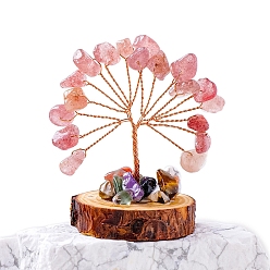 Клубничный Кварц Натуральная клубничная кварцевая крошка, украшения «Древо жизни», Медная проволока, энергетический камень фэн-шуй, подарок для женщин и мужчин, медитация, 30~40x50~70 мм