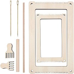 BurlyWood DIY Wooden Knitting Loom Kits, with Iron Needle & Fork & Stick, BurlyWood, 2sets