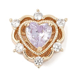 Лиловый Латунные микро проложить кубического циркония бусы, сердце, без свинца и без кадмия, долговечный, сирень, 13.5x13x7 мм, отверстие : 1.2 мм