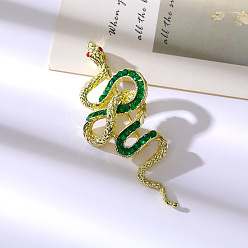 Изумруд Броши со стразами в виде змеи аолли, золотой свет, изумруд, 27x63 мм