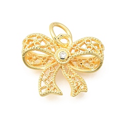 Золотой Латунные микропаве прозрачные подвески с фианитом, подвески-бантики полые, стойки покрытие, долговечный, без свинца и без кадмия, золотые, 13x17x5 мм, отверстие : 4 мм