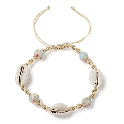 пшеница Браслеты из синтетической императорской яшмы и плетеных бусин из натуральных ракушек, регулируемый браслет, цвет пшеницы, внутренний диаметр: 2-1/2~3-7/8 дюйм (6.4~9.8 см)