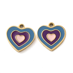Golden Ion Plating(IP) 304 Stainless Steel Enamel Charms, Heart Charm, Golden, 9.5x9x1.5mm, Hole: 2mm