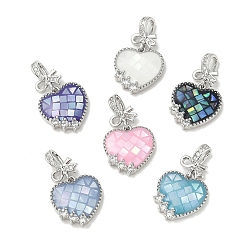Mixed Color Rack Plating Brass Enamel Micro Pave Clear Cubic Zirconia Pendants, with Shell, Long-lasting Plated, Cadmium Free & Lead Free, Real 18K Gold Plated, Heart Charm, Mixed Color, 14x12.5x2.5mm, Hole: 3x2mm