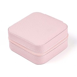 Pink Шкатулка из искусственной кожи, дорожный портативный футляр для ювелирных изделий, ящики для хранения на молнии, для ожерелья, Кольца, серьги и подвески, квадратный, розовые, 10x10x5 см