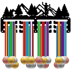 Дерево Спортивная тема железная вешалка для медалей настенная стойка для дисплея, 3-линия, с винтами, дерево, 127x290 мм, отверстие : 5 мм