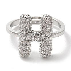 Letter H Стойка покрытие буква латунь микро паве прозрачный кубический цирконий регулируемые кольца для женщин, Письмо ч, 15x11 мм, внутренний диаметр: 17 мм