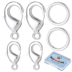 Посеребрённый 40 шт. 2 латунные застежки типа «лобстер», с 80 открытыми соединительными кольцами, 925 серебро покрытием, 9x5x3 мм, 12x7x2.5 мм, отверстие : 1 мм, 20 шт / стиль