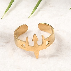 Golden 304 Stainless Steel Cuff Open Rings for Women, Trishula, Golden, 13.5mm, Inner Diameter: 17mm