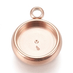 Розовое Золото Ионное покрытие (ip) 304 подвеска из нержавеющей стали с кабошоном, кружева края ободок чашки, плоско-круглые, розовое золото , лоток : 8 мм, 13x10.5x3 мм, отверстие : 1.8 мм