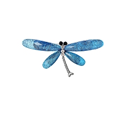 Индиколит Брошь из сплава со стразами для рюкзака, стрекоза, Indicolite, 32x74 мм