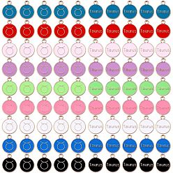 Taureau 90 pcs 9 couleurs pendentifs en alliage d'émail, sans cadmium et sans plomb, plat rond avec constellation, or et de lumière, taurus, 15x12x2mm, Trou: 1.5mm, 10 pcs / couleur