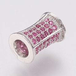 Platinum Brass Micro Pave Cubic Zirconia Beads, Lead Free & Cadmium Free, Column, Platinum, 10x7mm, Hole: 3mm