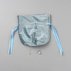 Аква Бархатные мешочки для хранения, шнурок сумки, с подвесками из ленты и пластикового искусственного жемчуга, прямоугольные, вода, 16x15x0.08 см