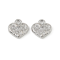 Платинированный Латунные микро проложить кубического циркония подвески, сердце прелести, Реальная платина, 9.5x9.5x2.5 мм, отверстие : 1.2 мм
