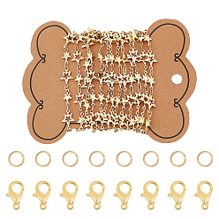 Golden DIY Chain Necklaces Making Kits, Including 2m Brass Star Link Chains, 20Pcs Brass Jump Rings, 10Pcs Zinc Alloy Lobster Claw Clasps and 1Pc Cardboard Display Cards, Golden, 12x6mm, Hole: 1.2mm