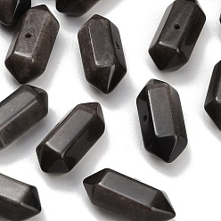 Silver Sheen Obsidian Natural Silver Obsidian Beads, Faceted, Hexagonal Double Terminated Point Bullet Beads, 21~23x8.5~9x9.5~10mm, Hole: 1~1.4mm