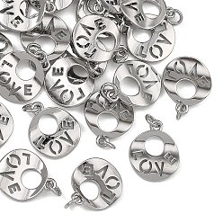 Platinum SHEGRACE Brass Charms, Flat Round with Word LOVE Charms, Cadmium Free & Nickel Free & Lead Free, Long-Lasting Plated, Platinum, 13x11x2mm