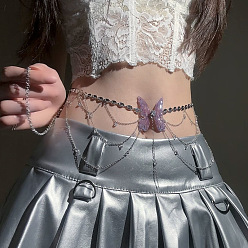 Бабочка Сплав и сливовая смола кисточки многослойные цепочки для талии живота для женщин, платина, бабочка, 1000 мм
