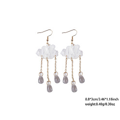 Белый Серьги-подвески из акрилового сплава в форме облака с кисточкой из капель дождя, золотые, белые, 88x30 мм