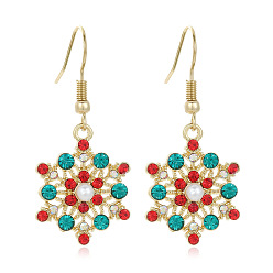 Золотой Серьги-подвески из искусственного жемчуга в форме снежинки, со стразами, золотые, 41.8x18.7 мм