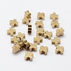 Raw(Unplated) Brass Tiny Cross Charms, Nickel Free, Raw(Unplated), 6x6x3mm, Hole: 1.5mm