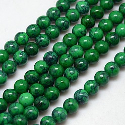 Темно-Зеленый Синтетические ископаемое бисер пряди, окрашенная и подогревом, круглые, темно-зеленый, 8 мм, отверстие : 1 мм, около 50 шт / нитка, 15.7 дюйм