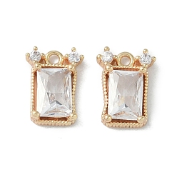 Real 18K Gold Plated Brass Micro Pave Cubic Zirconia Pendant, with Glass, Rectangle, Real 18K Gold Plated, 9.5x7x2mm, Hole: 1mm