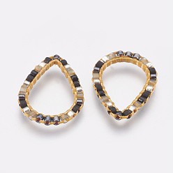 Черный Латунные соединительные колечки, с бисером, слеза, чёрные, 19x14x1.5 мм