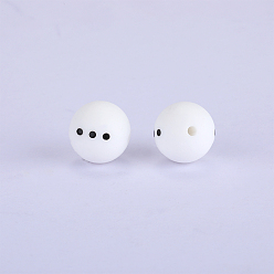 White Christmas Printed Round with Snowman Pattern Silicone Focal Beads, White, 15x15mm, Hole: 2mm