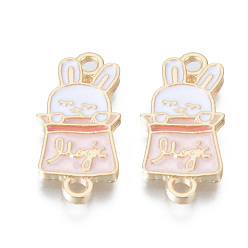 Pink Alloy Enamel Links Connectors, Cadmium Free & Lead Free, Rabbit, Light Gold, Pink, 19x10x1.5mm, Hole: 1.6mm