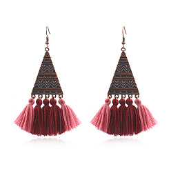 Темно-Красный Серьги-люстры в этническом стиле, С кисточкой, треугольные, Красная медь, темно-красный, 95x28 мм