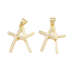 Настоящее золото 18K Латунные микро проложить кубического циркония подвески, крест прелести, долговечный, стойки покрытие, без свинца и без кадмия, реальный 18 k позолоченный, 20x13.5x1.5~3.5 мм, отверстие : 4.5x3.5 мм