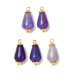 Фиолетовый Природные подвески агат треск, слеза, со сплавочной фурнитурой, золотые, окрашенная и подогревом, фиолетовые, 21.5~22x10 мм, отверстие : 1.8 мм