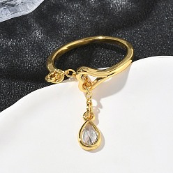 Настоящее золото 18K Латунные микро проложить пальцев кольца кубического циркония, слеза, долговечный, стойки покрытие, без свинца и без кадмия, реальный 18 k позолоченный, размер США 7 1/4 (17.5 мм)