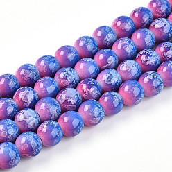 Королевский синий Выпечки нарисованных стеклянных бусин прядей, круглые, два тона, королевский синий, 7.5~8 мм, отверстие : 1.2 мм, около 80~82 шт / нитка, 26.77~27.56 дюйм (68~70 см)