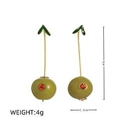 Другие Серьги-гвоздики из латуни с микропаве из кубических цирконий и эмалью, золотые, оливки, 40x15 мм