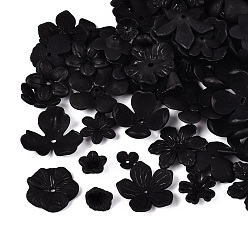 Black Frosted Acrylic Bead Caps, Flower, Black, 9~27x9~28x2.5~14mm, Hole: 1.4~2mm, about 1046pcs/500g