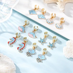 Темно-бирюзовый 12 шт. подвесные украшения из сплава и эмали с морской тематикой, для украшения стетоскопа, с зажимом из нержавеющей стали, темные бирюзовый, 24~32 мм