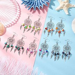 Морская звезда 5пары 5цвета сплава и синтетической бирюзы серьги-люстры, с 316 хирургическими серьгами из нержавеющей стали для женщин, античное серебро, морская звезда, 89x28 мм, 1 пара / цвет