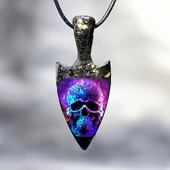 Platinum Alloy Pendant Necklaces, Arrow with Skull, Platinum, 17.72 inch(45cm)