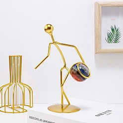 Смешанные камни Натуральный драгоценный камень рейки энергия камень орнамент, баскетболист модель железо искусство дисплей украшения, 200x110 мм