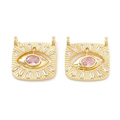 Rouge Lavande Crémaillère en laiton placage pendentifs en zircone cubique, sans cadmium et sans nickel et sans plomb, réel 18 k plaqué or, carrée, blush lavande, 23x22x3~5mm, Trou: 3mm