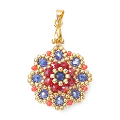 Красный Стеклянные подвески, , с латунными зажимами для ледоруба и бисером., золотые, граненые, красные, 39 мм