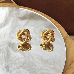 Real 18K Gold Plated Brass Stud Earrings for Women, Knot, Real 18K Gold Plated, 17mm