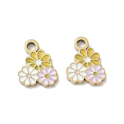 Настоящее золото 18K 304 прелести нержавеющей стали, цветок, с эмалью, ионное покрытие (ip), реальный 18 k позолоченный, 11x8.5x1 мм, отверстие : 1.6 мм