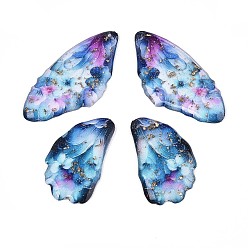 Васильковый Подвески из прозрачной эпоксидной смолы, крылья с цветочным узором подвески, золотой фольгой, васильковый, 39x19x2.5 мм, отверстие : 1 мм