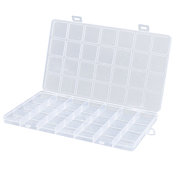 Прозрачный Контейнеры для хранения шариков из полипропилена (pp), 28 отделения для ящиков-органайзеров, с откидной крышкой, прямоугольные, прозрачные, 22.5x13.3x1.4 см, отверстие : 16.5x6.5 мм, Отсек: 3x3 см